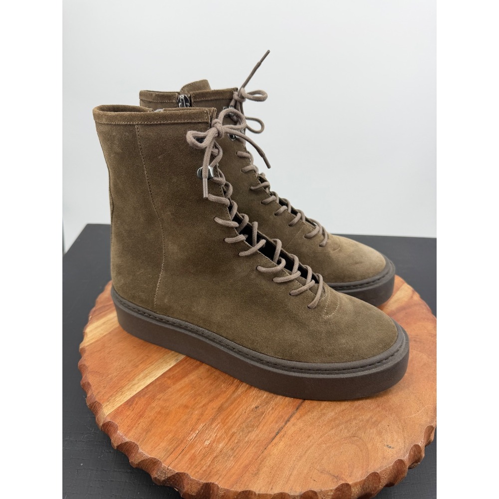 Aquatalia Lacole Suede Lace Up Platform Boots‎ Women 8 Olive Green Made in Italy
